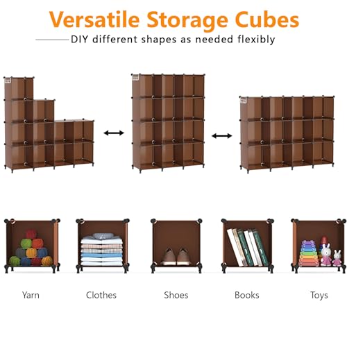 AWTATOS Cube Storage Organizer, Storage Cubes Shelves Bookshelf, 12 Cube Closet Organizers and Storage, DIY Stackable Plastic Clothes Organizer Shelving for Bedroom, Home, Cocoa Brown - color: Cocoa Brown
