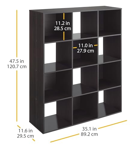 Whitmor 12 Cube Storage Organizer, 4 Tier Stackable Mdf Wood Bookcase, Open Storage Display Bookshelf, Storage Cabinet for Living Room, Bedroom, Home, Office, 35.1"L x 11.7"W x 47.5"H, Espresso - color: Espresso, size: 12 Cube Stackable