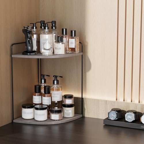 Forest Angle Bathroom Counter Organizer,Countertop Organizer,Vanity Organizers,Bathroom Storage,Bathroom Sink Caddy,Counter Shelf,Corner Counter,Corner Shelves(Black-Grey) - color: Black-grey 2 Tier