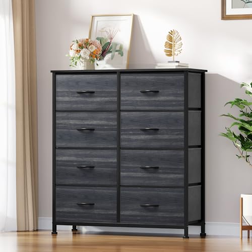 YITAHOME Dresser with 8 Drawers - Fabric Storage Tower, Organizer Unit for Bedroom, Hallway, Closets - Sturdy Steel Frame, Wooden Top & Easy Pull Fabric Bins - color: Black Grain Black Handle, style: 8-Drawer