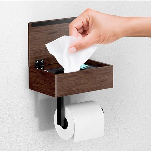 Day Moon™ - Toilet Paper Holder with Shelf - Modern Roll Holder for Bathroom - 1 Pack - Wall Mount - with Storage, Wood - color: Dark Wood, size: Storage 1 Pack