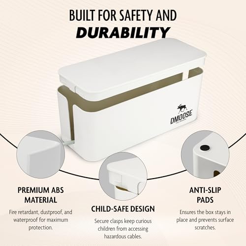 DMoose Cable Management Box - 2 Pack Medium & Large Cord Organizer for Desk & Floor - Cable Organizer Box for Child & Pet - Cable Box Hider for Tidy Office & Home, Power Strip Cover (White, Pack of 2) - color: Pack of 2 - White