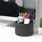 Hennaja Round Leather Art Supply Organizer,Remote Control Holder,360 Degree Spinning,Multi-Functional Pencil Holder,4 Compartments Desktop Stationary Organizer(1-Carved Black) - color: 1-Carved Black