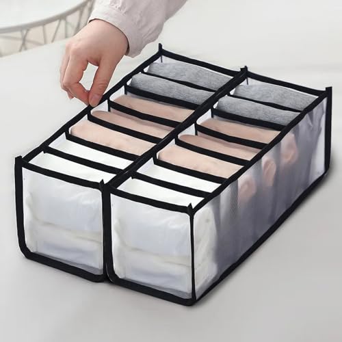 2 Pack Sock Underwear Organizer Dividers, 14 Cell Drawer Fabric Foldable Cabinet Closet Storage Boxes for Ties(Black) - color: Black, size: 14 Cell