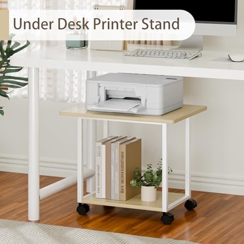 MARTY 22"x15.75" Large Under Desk Printer Stand with Storage Shelf 2-Tier Rolling Printer Cart with Wheels Printer Table for Home Office Heavy Duty Storage Rack for Scanner Fax Machine, Maple - color: Maple