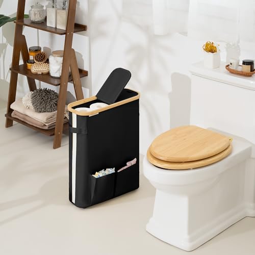 StorageWorks Toilet Paper Storage Baskets with Dual Flip Lids, Toilet Paper Organizer for Bathroom, Toilet Paper Container with Side Pocket, Holds 15 Mega or 20 Regular Rolls, Large, Black - color: Black, size: Large