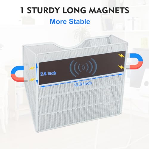 EASEPRES Magnetic 3 Pocket Mesh Hanging Wall File Organizer, Wall Mounted Mail Paper Document Folder Holder, Clipboard Storage Magazine Rack with Nametag Label for Office Home School, White - color: White, size: 3 Tier Magnetic