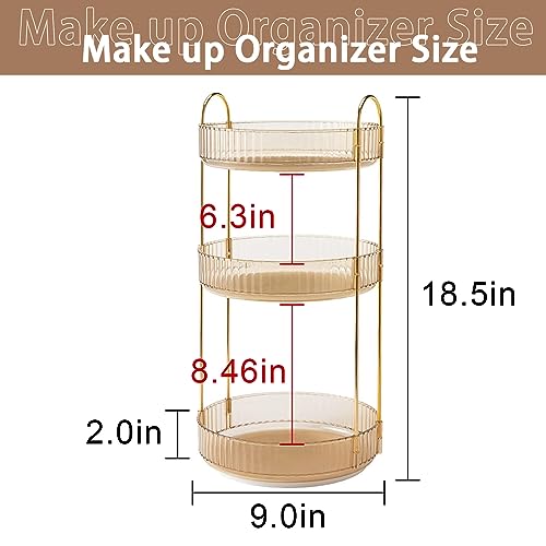 shuang qing Rotating Makeup Organizer for Vanity, High-Capacity Skincare Clear Make Up Storage Perfume Organizers Cosmetic Dresser Organizer Countertop 360 Spinning (Gold, 3 Tier) - color: Gold, size: Regular-3 Tier