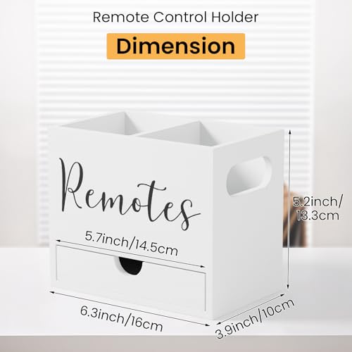 Remote Control Holder, TV Remote Holder with Drawer, Wood Remote Control Organizer for Table, Media Storage Box for Nightstand, Living Room (White,2 Slots) - color: White - 2 slot