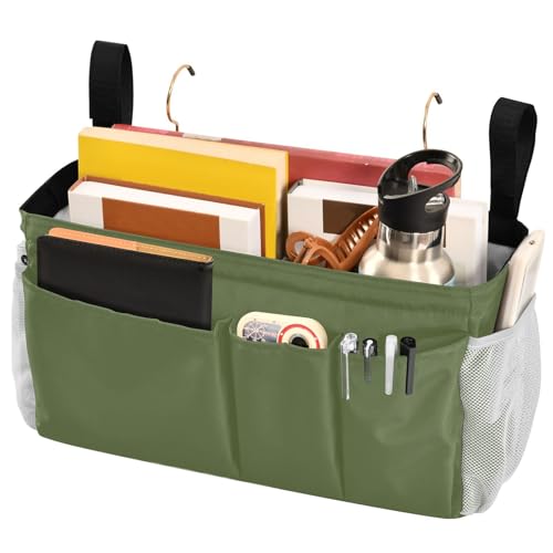 Dark Cyan Bedside Caddy Storage Bag Bedside Organizer for Headboards Bunk Beds Hanging Storage Organizer 6 Pockets with Hooks for Magazine Water Bottle Holder - color: Dark Cyan