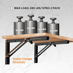 Ravinte 2 Pack 24 Inch Folding Shelf Brackets – Matte Black, Heavy Duty Collapsible Brackets for Tables and Benches – Space-Saving Design - size: 24 Inch