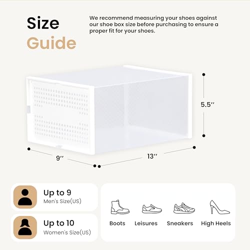 HealSmart 15-Pack Large Shoe Storage Boxes, Stackable Plastic Shoe Organizer with Lids, Large Shoe Rack & Storage Containers for Closet, Under Bed, Entryway, White
