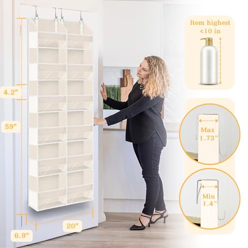 2 Pack Over The Door Organizer 6 Tiers, Extra Large Behind Door Storage of 12 Compartments, 80 lbs Weight Capacity Hanging Storage Organizer with Clear Window Kids Toys,Shoes (6 Tiers - Beige) - color: Beige - 6Tiers - 2 Pack
