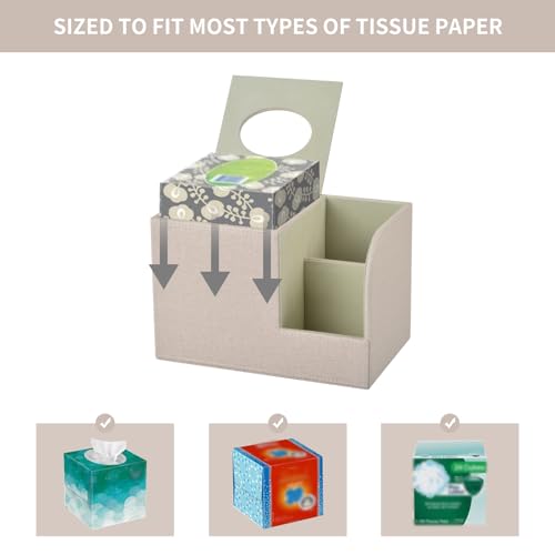 PU Leather Square Tissue Box Cover,Multifunctional Tissue Box Holder,Tissue Box with Storage,Tissue and Remote Control Holder,Tissue Box Decorative Desk Organizer for Home&Office,Beige - color: Beige