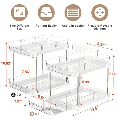 Delamu 2-Tier Multi-Purpose Bathroom Under Sink Organizers and Storage, Stackable Kitchen Pantry Organization, Pull Out Medicine Cabinet Organizer with Movable Dividers, White, 4Pack - color: White, size: 4 Pack