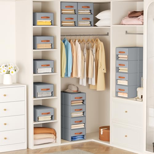 DIMJ Closet Organizers and Storage - Fabric Bins with Drawers for Closet Clothes Organizers with Clear Window, Stackable Storage Drawers Units for Bedroom, Living Room, 4 Pack, Grey - color: Grey, size: 4 Pack