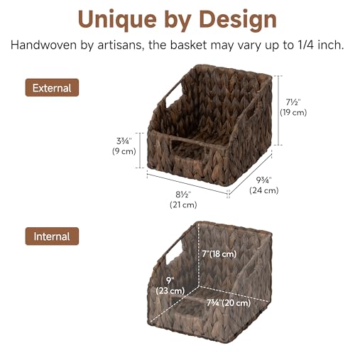 StorageWorks Pantry Baskets for Organizing, Water Hyacinth Storage Baskets for Shelves, Small basket with Built-in Handles, Pantry Organizers and Storage, Brown, Set of 2 - color: Dark Brown(Water Hyacinth), size: 2x 8½"L x 10"W x 7½"H