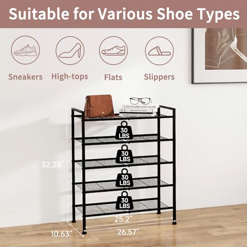 5-Tier Shoe Rack, Metal Storage Shelves for Closet Entryway, Tall Narrow Unit for Small Spaces, Multi-Purpose Organizer for Bedroom Garage, Easy Assembly, Black - color: Black, size: 5 Tier