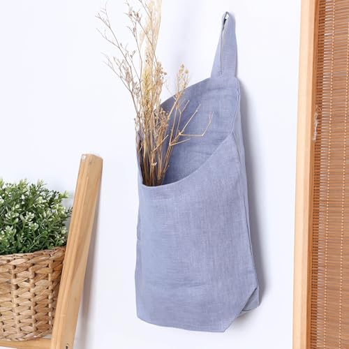 100% Linen Hanging Bags - 2 Pcs, Small Wall Storage Baskets for Kitchen, Bedroom, RV, Camper Organizer, Sewing Room, Nursery, Kids Room, Blue - color: Blue
