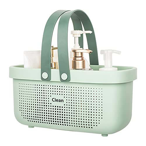 JiatuA Plastic Storage Basket with Handle Portable Shower Caddy Tote Organizer Basket Bin for Bathroom Kitchen Dorm Room Bedroom, Green - color: Green, size: Large