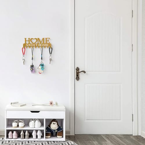 Key Holder Wall Mounted with Screws and Anchors, Gold Multifunctional Key Hanger with 10 Hooks, Entryway Front Door Kitchen Hallway Garage Office - color: Home-1 Gold