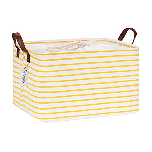 Hinwo 31L Large Storage Bins, Closet Organizers and Storage, Shelf Baskets, Foldable Clothes Storage Baskets with Handles, Containers for Clothing, Blanket, Towels, Toys, Bedding (Yellow Stripe) - color: Yellow Stripe, size: 16.5" / 31L / 1-Pack