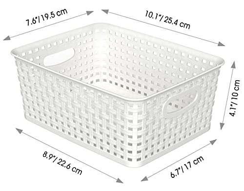 WYT 12-Pack Plastic Small Shelf Storage Weave Baskets for Organizing, White - color: White, size: 12-Pack