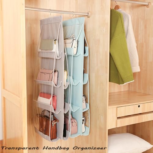 AARAINBOW 1 Pack Hanging Handbag Purse Organizer, Bags Organizor for Purse 8 Pockets Wardrobe Closet Space Saving Handbag Storage, 44.5L x 13.5W (B-Light Gray) - color: B-Light Gray