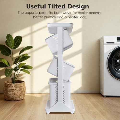 BAOKALER Rolling Laundry Hamper Cart with Wheels, 3 Tier White Laundry Baskets, Clothes Hamper with Portable Storage Baskets for Kitchens, Bathrooms, Bedrooms, Classrooms, Laundry Rooms(75L) - size: 3-layer