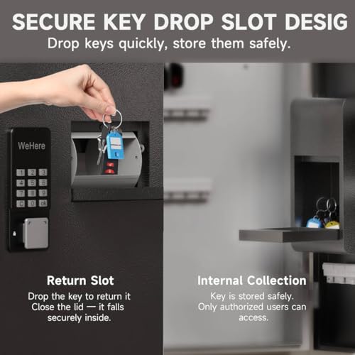 WeHere 104 Keys Lock Box Wall Mount with Key Drop Slot, APP Bluetooth/OTP/Wi-Fi/Fixed Code/Key Unlock, Smart Large Key Cabinet Key Return Box for Hotel,Car Dealerships,Realtors,Office - size: 104 Key(smart)