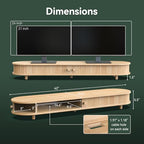 Bamboo Dual Monitor Stand with Storage, Curved Double Computer Laptop Stand Desk Shelf Organizer with Sliding Doors (42 inch) - size: 42 inch