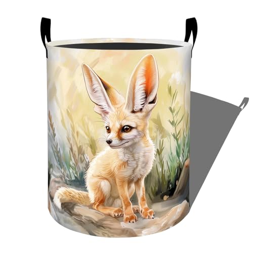Cute Fennec Fox in Desert Laundry Basket with Handles, 19.7"x15.7" Clothes Foldable Laundry Hamper Organizer for Dorm Nursery Bedroom Bathroom Decor, Toy Storage Bin for Kids - style: Fennec Fox40