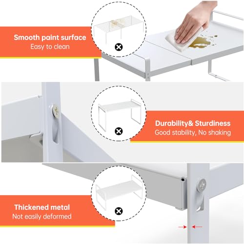 Expandable Cabinet Shelf Organizer Rack 9 inch, Pantry Organizer Lengthen from 14” to 25” ， Large Kitchen Cabinet Storage Shelf Rack， Storage Organizer white，Spice Rack Expandable Shelves, - color: 9" wide ( 1 PACK)