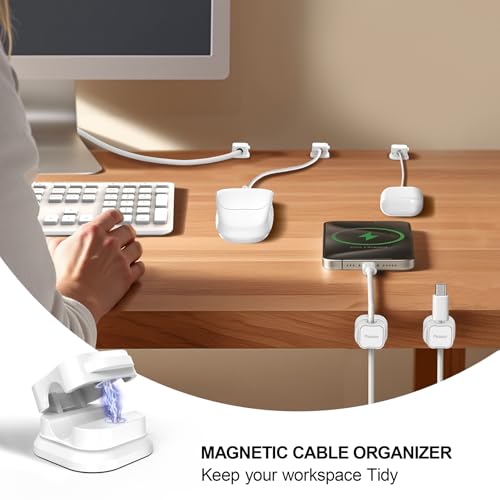 12 Pack Magnetic Cable Clip Organizer Cord Holder, Picozon Adhesive Cable Management, Wire Phone USB Charger Cable Holder, Keeper Organizer for Office Home Desktop Table - White - size: Pack of 12