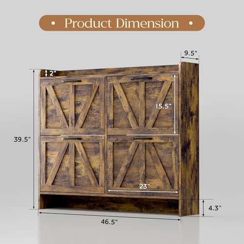 MU Shoe Storage Cabinet with 4 Flip Drawers, Freestanding Shoe Cabinet, Shoe Organizer with Wood Legs for Entryway, Slim Shoe Cabinet, Rustic - color: Rustic Brown, size: 4 Drawers