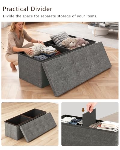 GLAXYFUR 43.3 inches Folding Storage Ottoman Bench Storage Chest Footrest for Bedroom, Entryway and Living Room, Holds up to 660 lb Dark Grey - color: Dark Grey