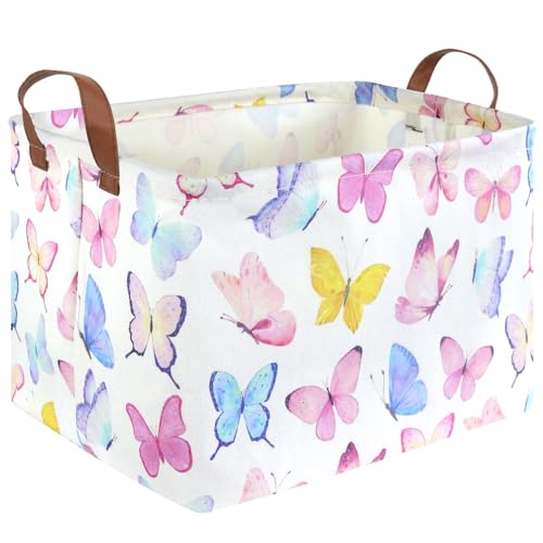 Rectangular Butterfly Basket,Girls Basket, Foldable waterproof cute storage basket,Kids Storage Bin,Toy gift Organizer,Girls Room Decor,Butterfly Room Decor,Gift Box(Colorful Butterflies) - color: Colorful Butterflies