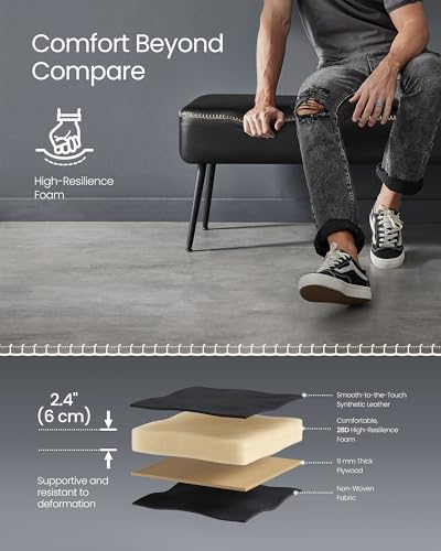 VASAGLE EKHO Collection - Bench for Entryway Bedroom, Synthetic Leather with Stitching, Ottoman Bench with Steel Legs, Living Room, Mid-Century Modern, Loads 660 lb, Ink Black ULOM076B01 - color: Ink Black, style: Steel Leg Bench