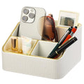 OMISTAR 4 Compartments Remote Control Holder, PU Leather Nightstand Organizer, Tiered Bedside Caddy, Desktop Storage Container for Stationery Office Supplies, Stylish Vanity Tray for Makeup - size: 4 Compartments