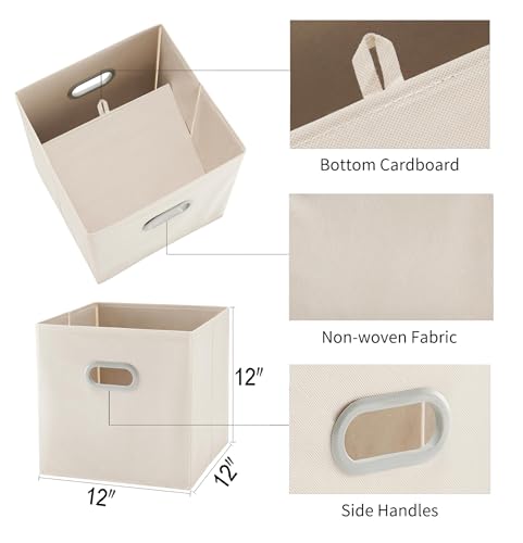 MAX Houser 6 Pack Foldable Fabric Storage Bins with Handles - Ideal for Closet Organization, Bedroom and Nursery（ Beige, 12"x12"x12"） - color: 1 beige