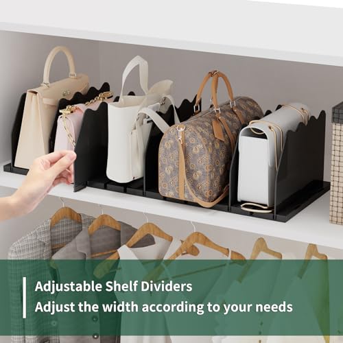 SPACEKEEPER Shelf Divider for Closet, Adjustable Purse Organizers Handbag Separators Storage Organizer Bookshelf Separator Dividers in Bedroom Office Kitchen Bathroom, Black - color: Black