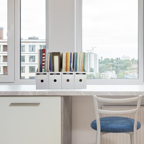 Limitliho 24 Pack White Cardboard Magazine File Holder for Desk, Shelves, Office or Home, Vertical Book Bins for Classroom and Library Use, 10.6'' H×10.2'' L ×3.5''W Folder Organizer Box - color: White