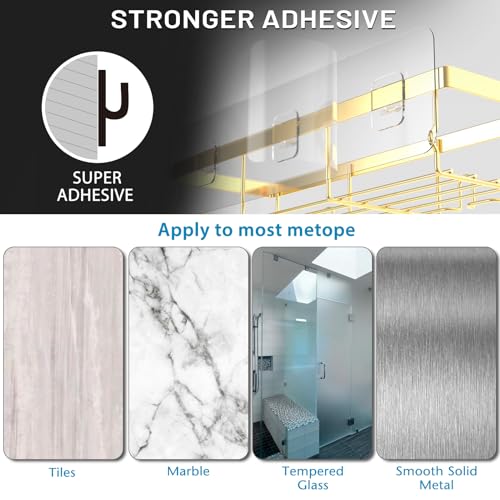 Moforoco Adhesive Shower Caddy Organizer Shelves Rack - 5 Pack Corner Bathroom Storage Organization, Home & Kitchen Decor Inside RV Accessories, Hanging First Apartment Household Camper Essentials - color: Gold