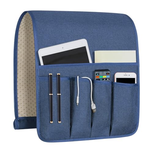 NB Sofa Armrest Organize Remote Holder Bedside Caddy Organizer With 5 Pockets，Non-Slip Couch Remote Control Holder Couch Armchair Caddy Accessories (Blue, 35"X12.4") - color: Blue, size: 35"x12.4"
