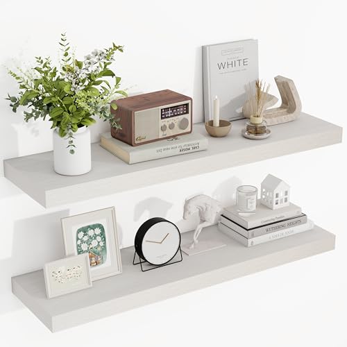 Acovy 36 Inch Floating Shelves, 36"x9.25"x1.5" Inch Deep Floating Shelves for Wall, Wooden Shelves for Bathroom, Bedroom, Living Room, Cream White Oak, 2 Pieces - color: Cream White Oak, size: 36"x9.25"-2pcs