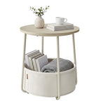 SONGMICS HOME Small Side Table, Round End Table, 2 Tier Nightstand with Basket, U Shaped Steel Legs, Easy Assembly, for Living Room, Bedroom, Beige and White - color: Beige + White, size: 1 pack