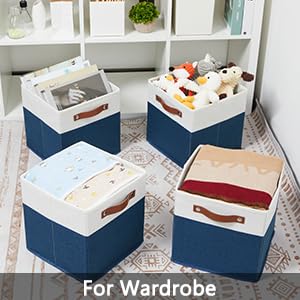 HNZIGE Cube Storage Bins Basket for Shelves Set of 4, Fabric Storage Cubes Baskets Closet Storage Bins for Cube with Handles, Cubby Storage Bins Baskets for Organizing Home and Office (White Blue) - color: Blue White, size: 11"x11"x11"-4pack