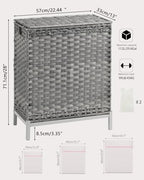 SETVSON Laundry Hamper with Lid, 112 L Handwoven Rattan Wicker Laundry Basket, 2 Removable Liner Bags Metal Heightened Feet, 6 Mesh Bags, 2 Section Large Clothes Hamper for Bathroom Bedroom, Gray - color: Gray, size: 112 L - 29.6 gal