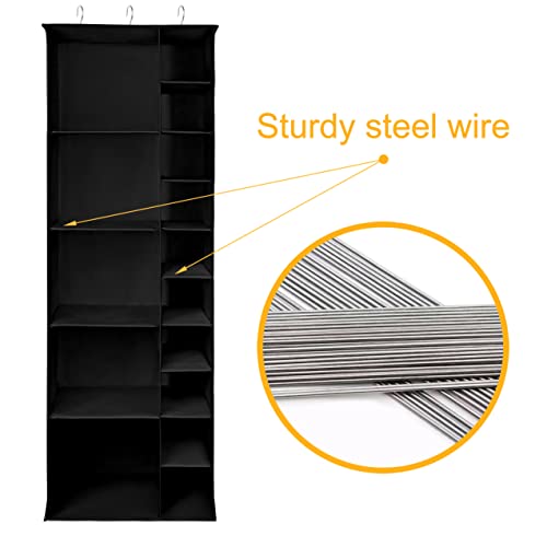 Libeder Shoe Organizer for Closet, 15 Shelf Hanging Closet Storage Shelves - 10 Shoe Rack Organizer and 5 Compartment for Clothes with 6 Side Mesh Pockets for Scarf, Socks,Gloves Black - color: Black