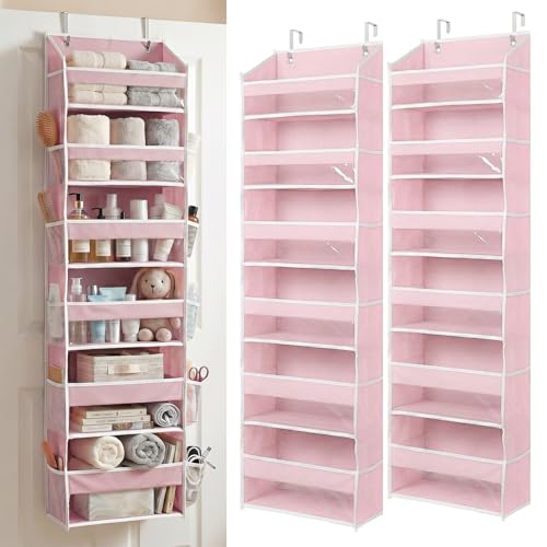 HOMELUX THEORY UPGRADED 6 Tiers Over The Door Organizer Hanging - 100D EXTRA THICK & 50lbs HUGE CAPACITY, 12 Side Mesh Pockets Over The Door Shoe Organizer, Hanging Closet Organizer (Baby Pink, 2pc) - color: 4. Baby Pink, size: Standard 2 sets